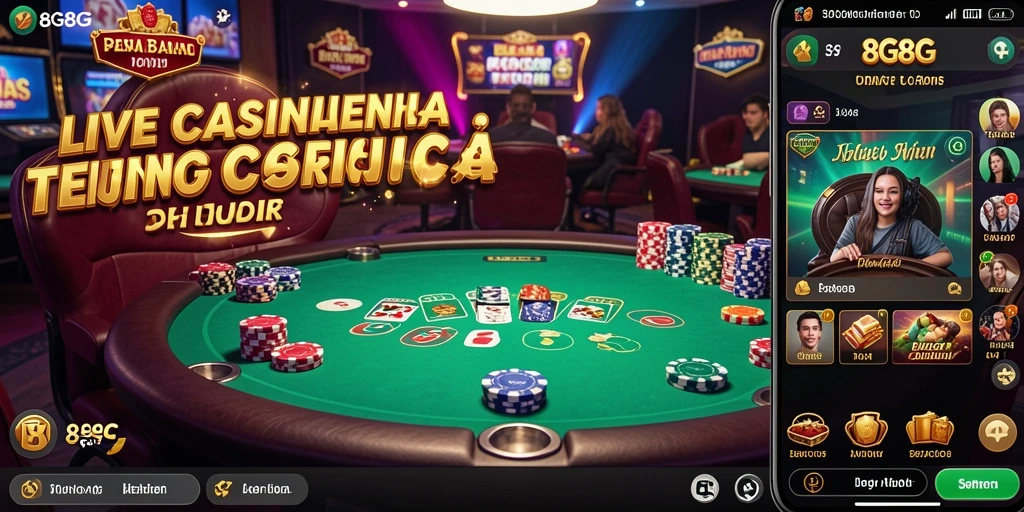 Screenshot menunjukkan dealer langsung di tengah permainan Live Casino.