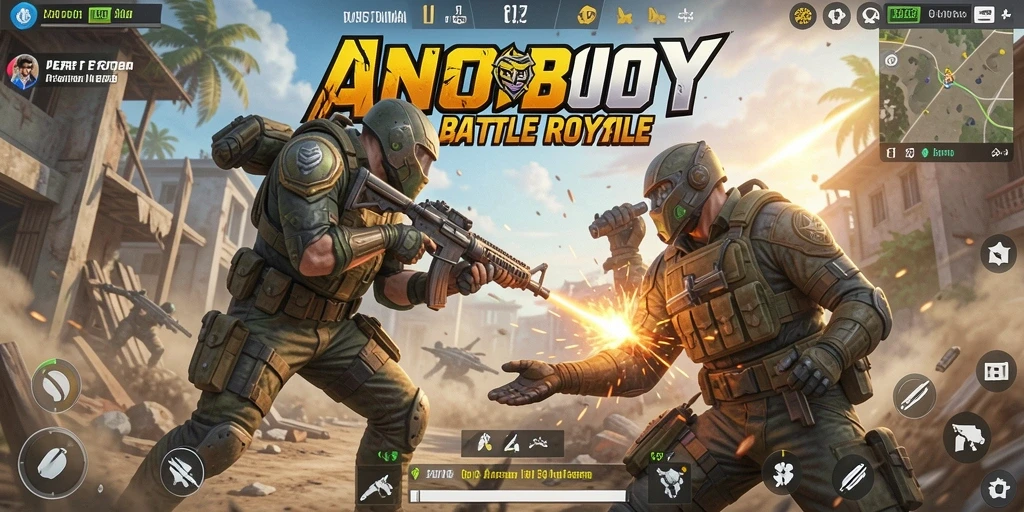 Tangkapan layar ANOBOY menampilkan aksi pertempuran seru dalam mode Battle Royale.