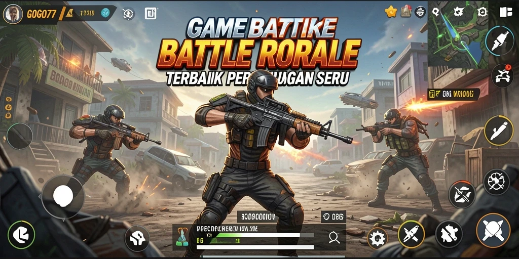 Screenshot utama GOGO77 menampilkan pertarungan Battle Royale yang mendebarkan.