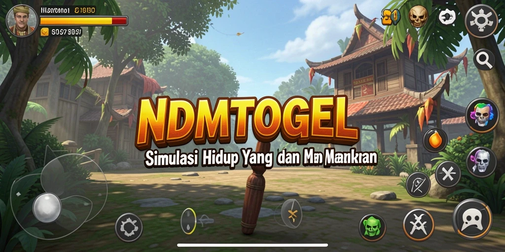 Tangkapan layar gameplay NDMTOGEL menunjukkan karakter berinteraksi di lingkungan yang kaya.