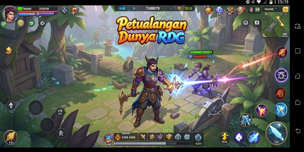 Tampilan gameplay TURBO78 dengan aksi seru dalam pertempuran RPG.